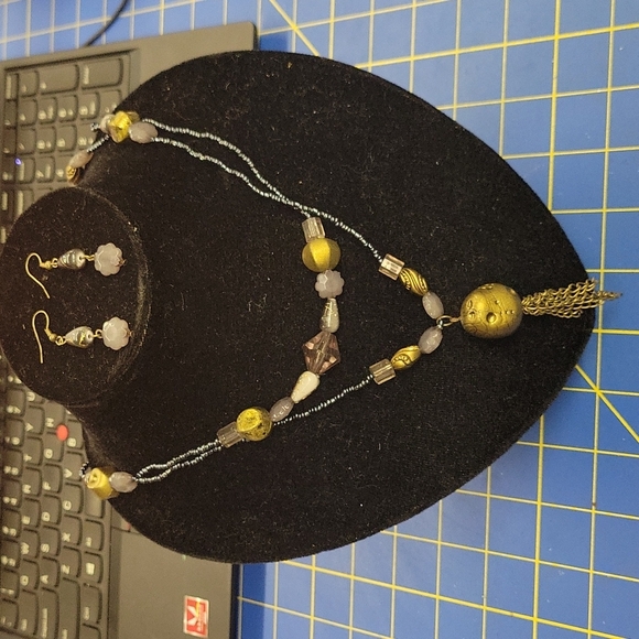 La Ti Da Handmade Creations Jewelry - Double Strand Beaded Necklace & Earrings Set 28" & 24" Length